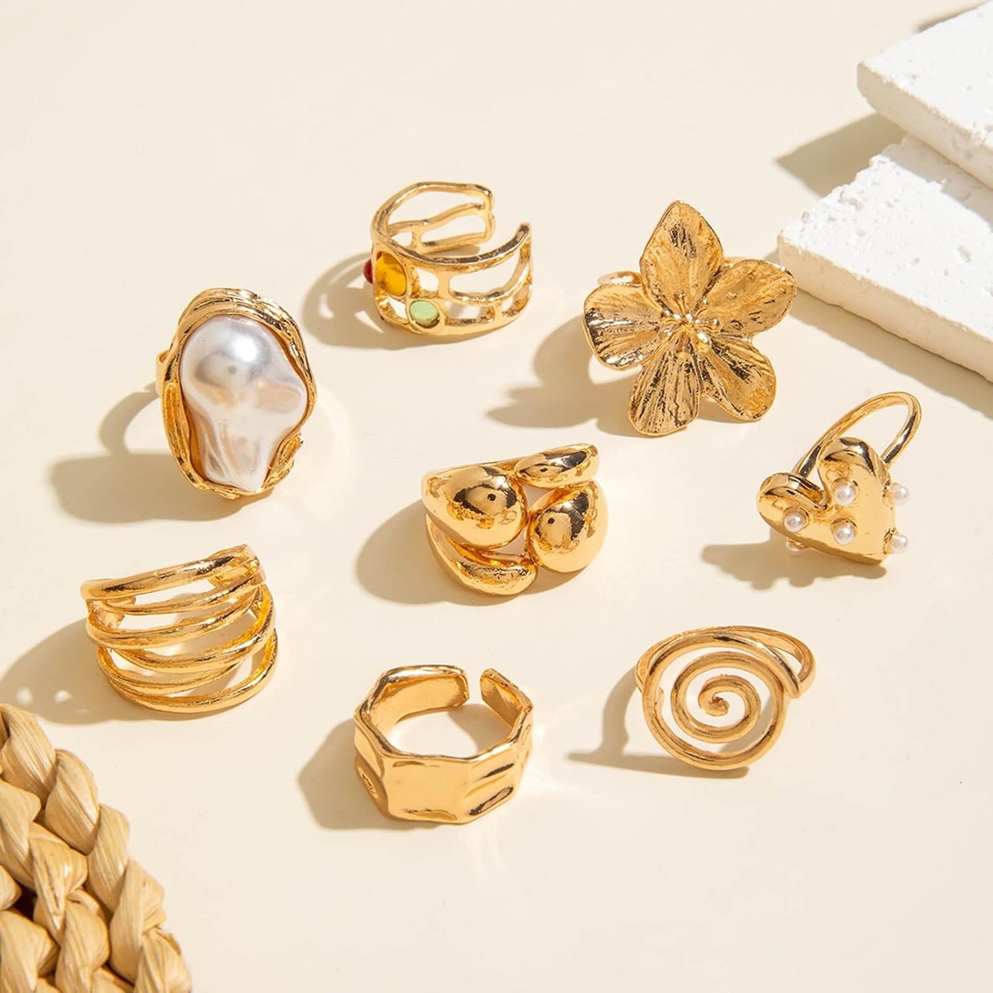 IQIC Anillos gruesos de oro para mujer, juego de anillos de plata a...
