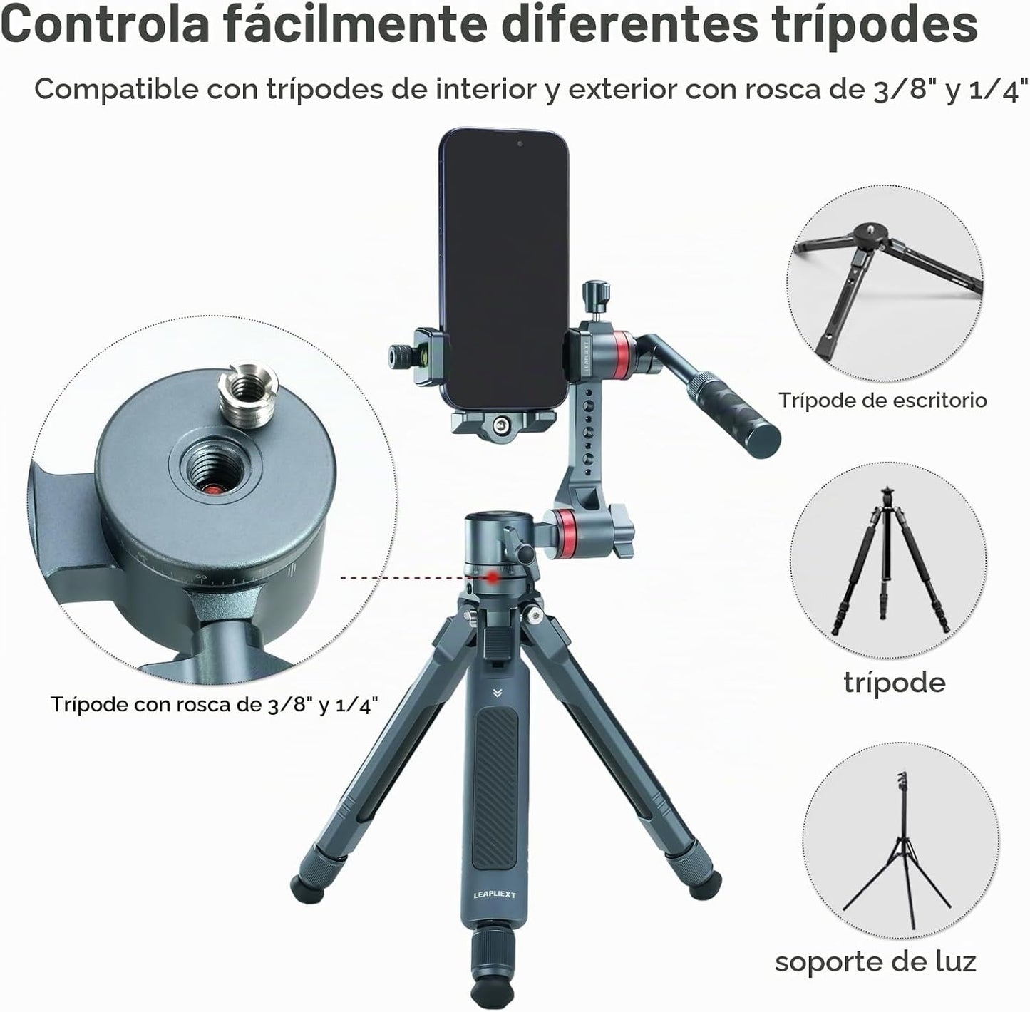 LEAPLIEXT Soporte de teléfono para trípode, soporte de teléfono de...