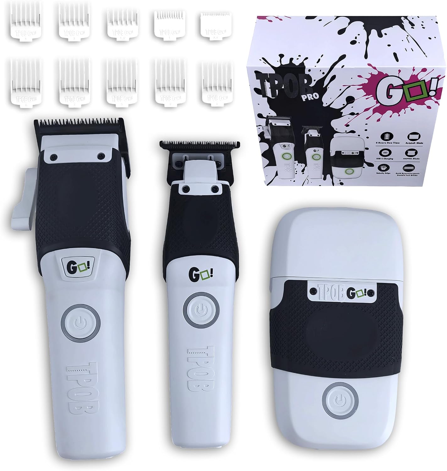 TPOB Profesional Barber Clippers Go White Edition Clipper Set de af...