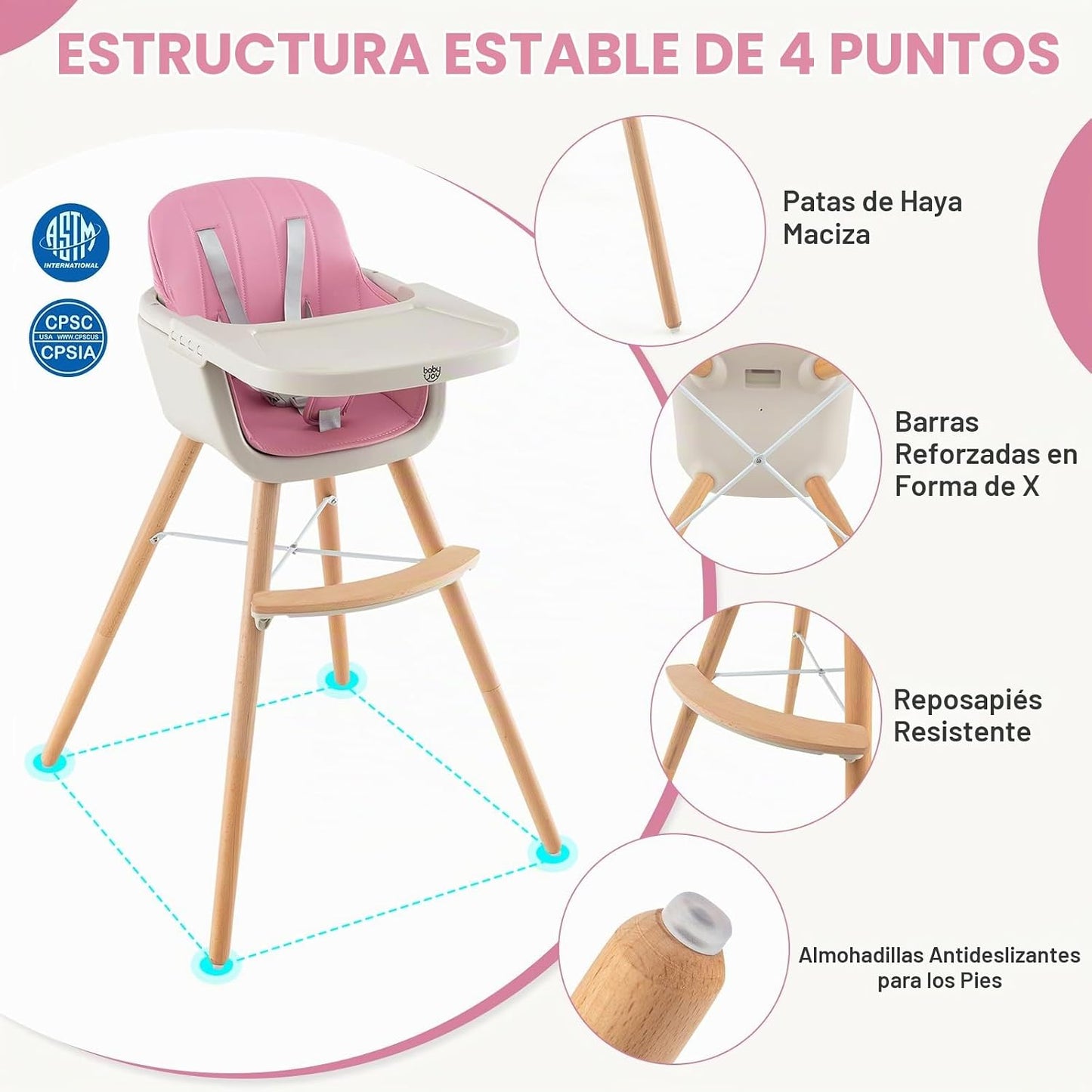 BABY JOY Trona convertible de bebé, 3 en 1, silla alta de madera\/a...