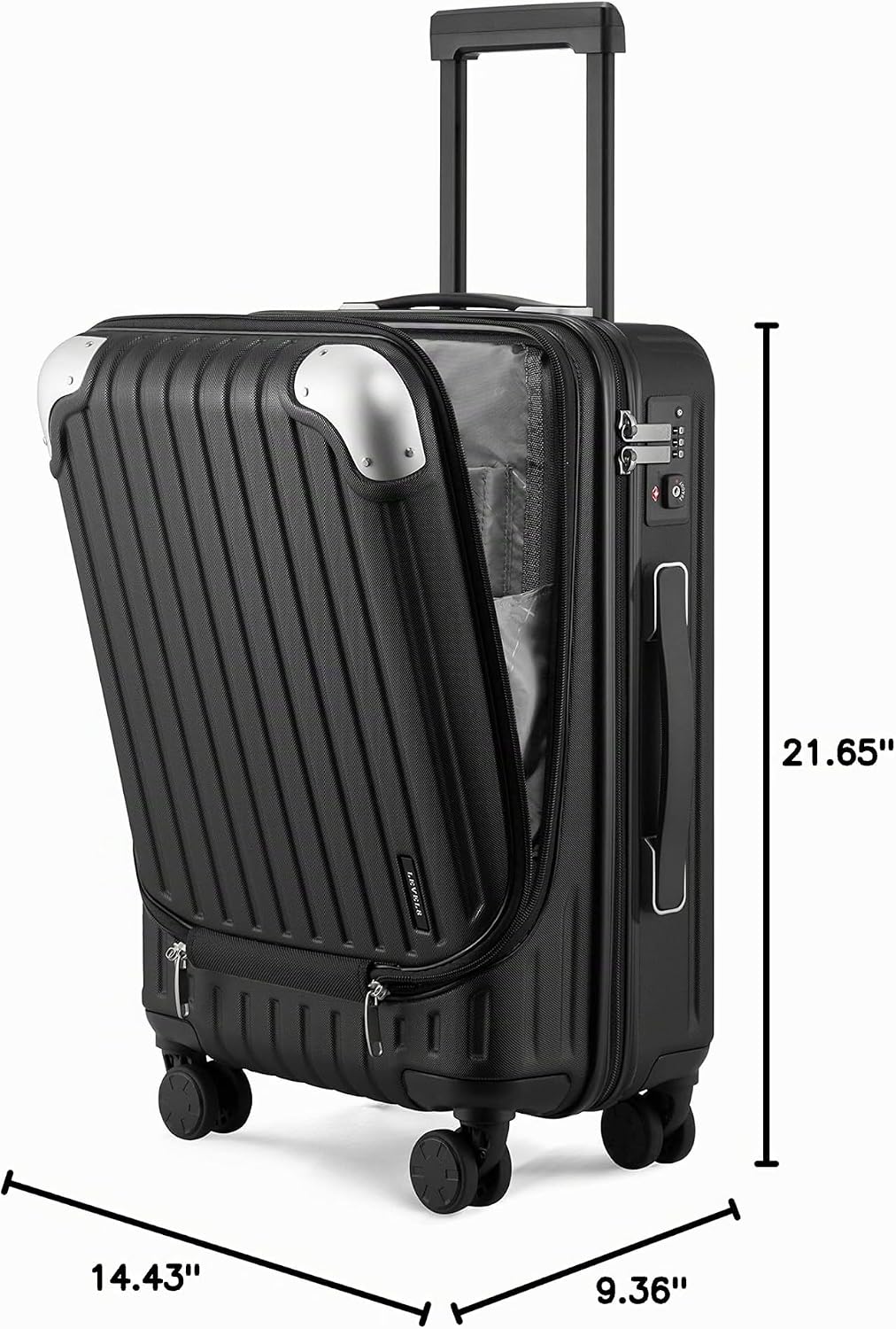 LEVEL8 Equipaje Grace, Negro, 20 pulg. | Bolsillo frontal, se adapt...