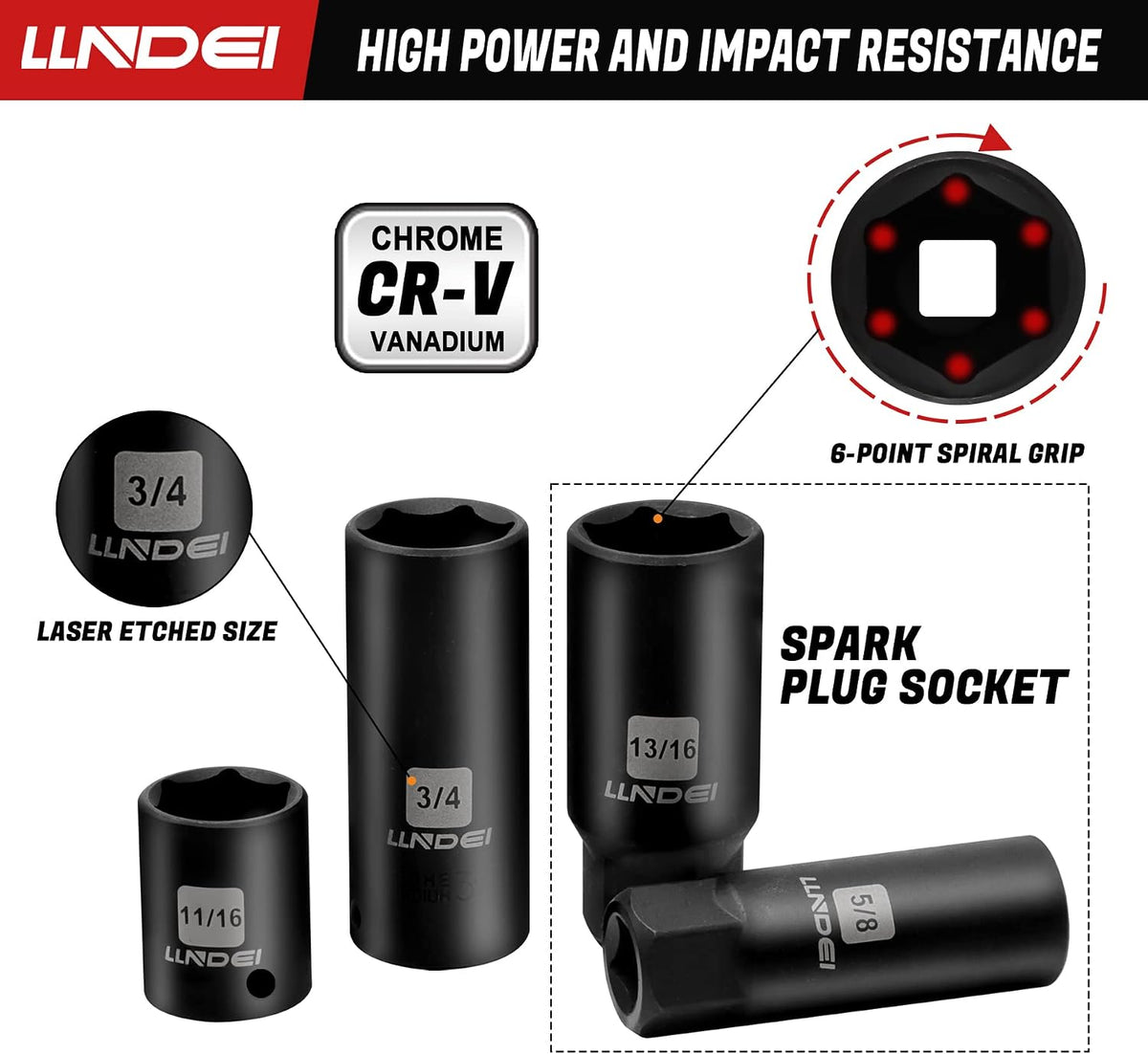 LLNDEI Juego de llaves de impacto de 3\/8", SAE estándar (5\/16...