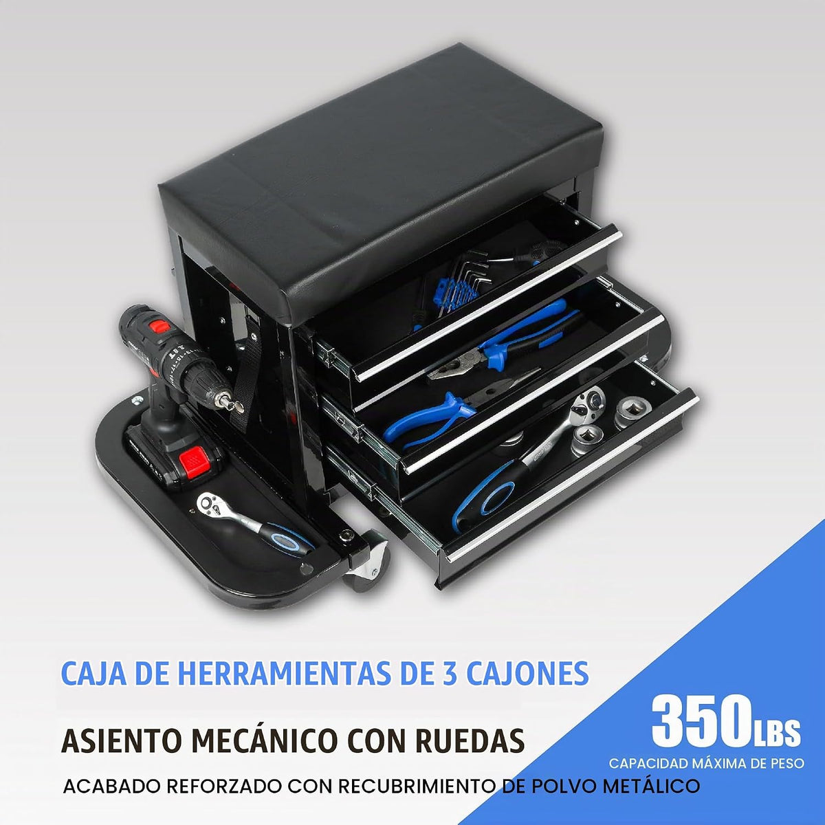 S.Walt - Taburete mecánico rodante con ruedas, asiento de arrastre...