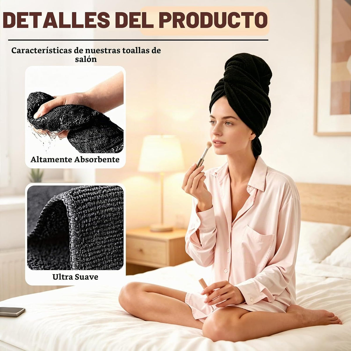 Puomue Toallas de Salón Negras, Toalla de Cabello de Microfibra Súp...