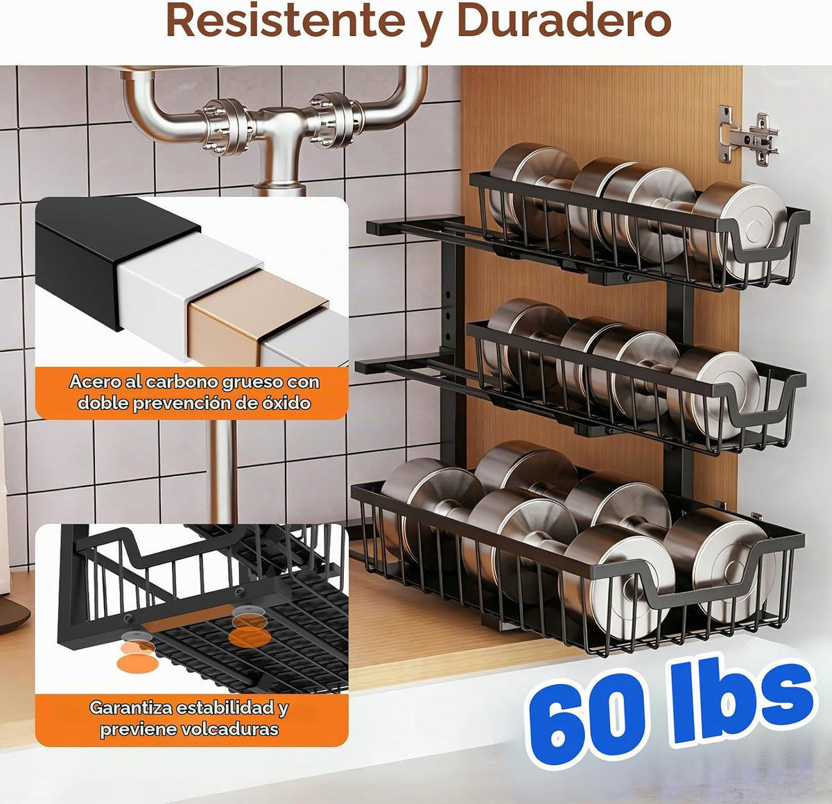 Organizador para debajo del fregadero, paquete de 2 estantes organi...