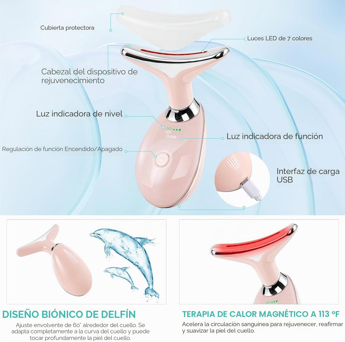 Doset - Masajeador con terapia de luz roja para rostro y cuello, va...
