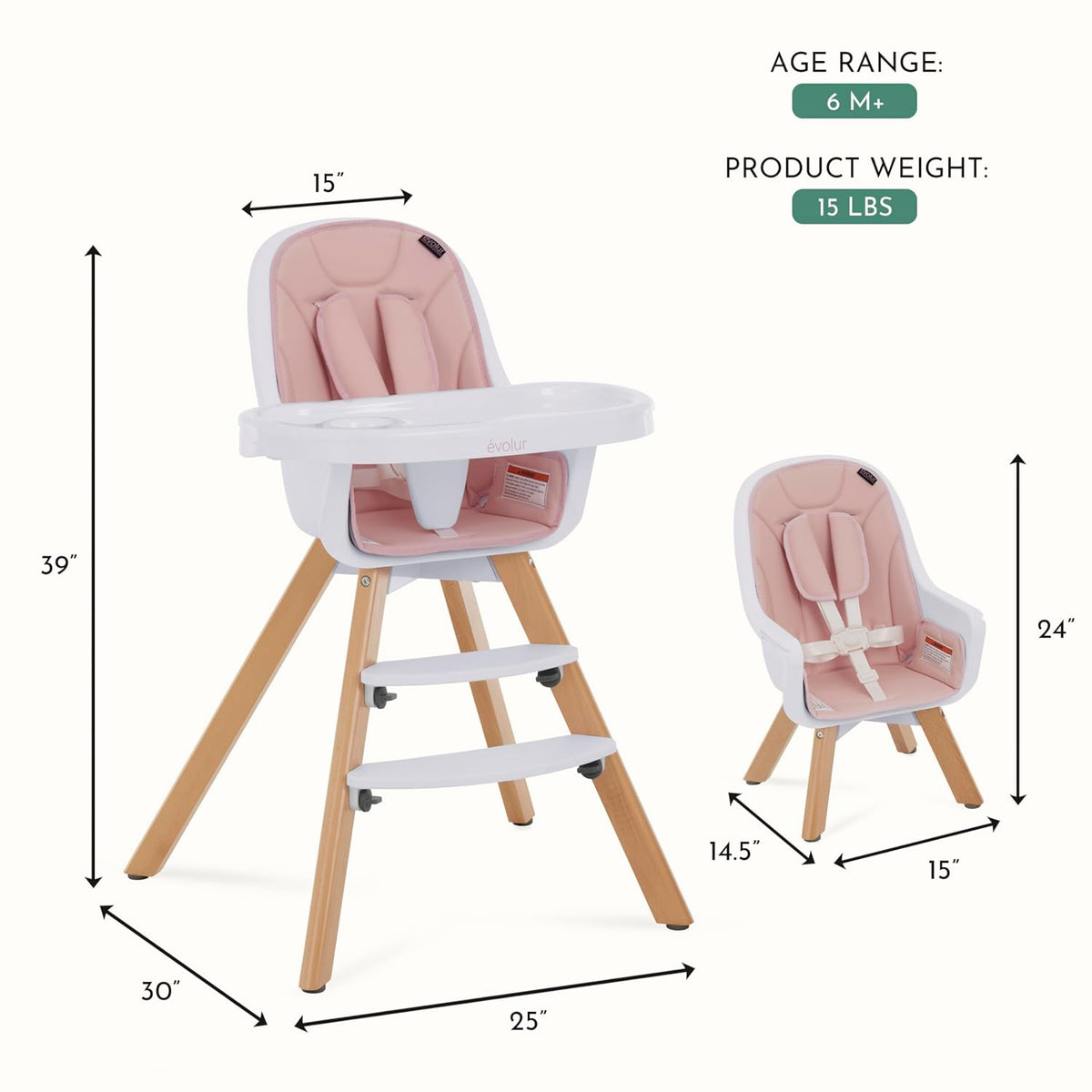 Evolur Zoodle - Silla alta convertible 2 en 1 para bebé, color rosa...