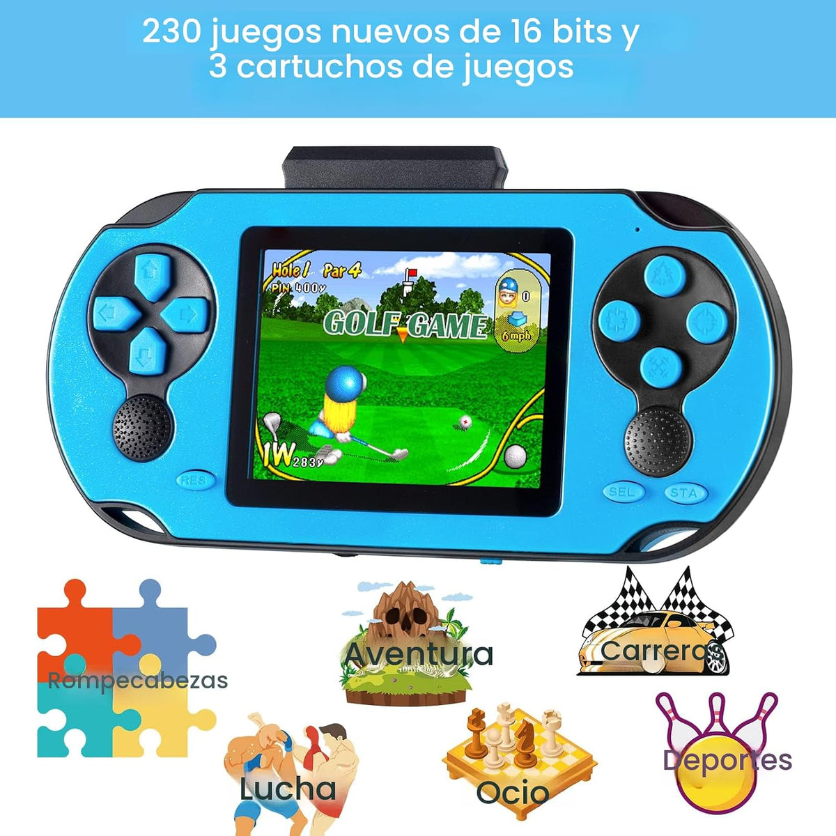 TaddToy Juego de mano de 16 bits para niños y adultos, pantalla gra...
