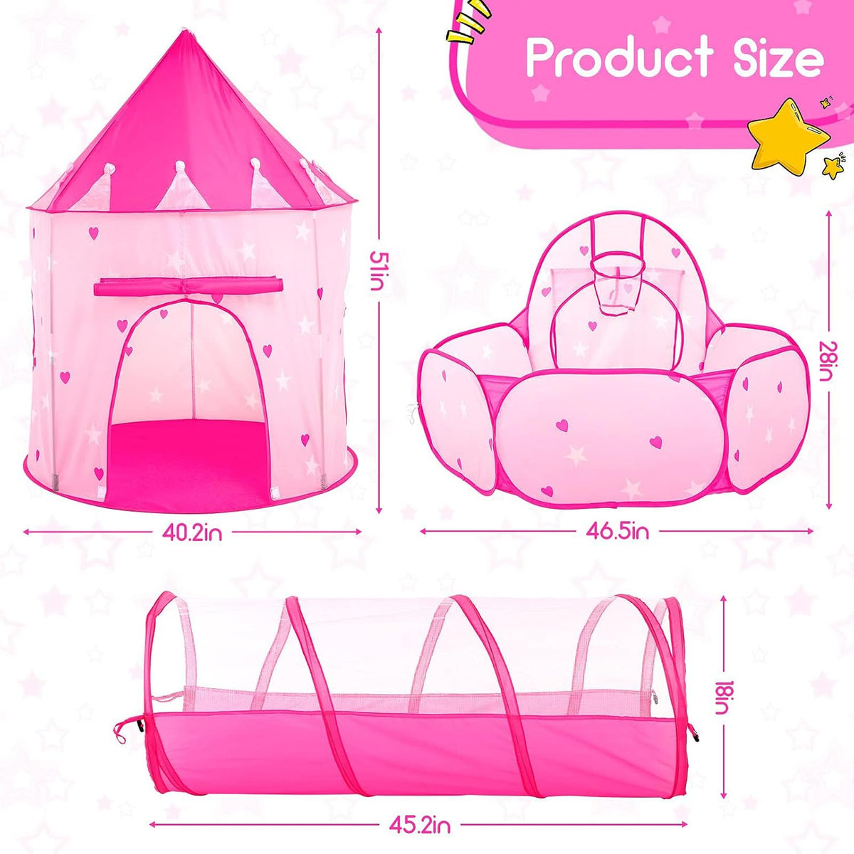 PigPigPen Tienda de campaña de 3 piezas para niñas con hoyo de bola...