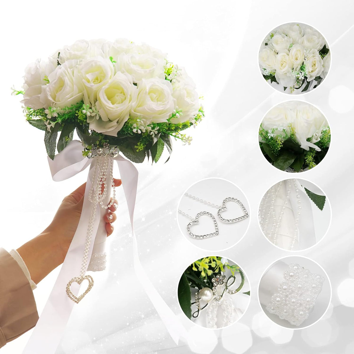 Ramos artificiales para novia y dama de honor, flor blanca nupcial...