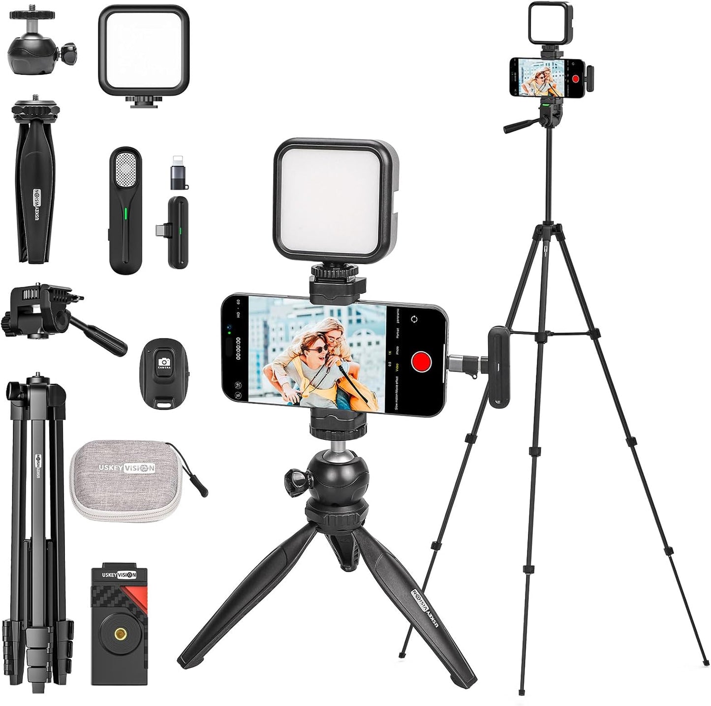 USKEYVISION Kit de vlogging mejorado con micrófono de solapa inalám...