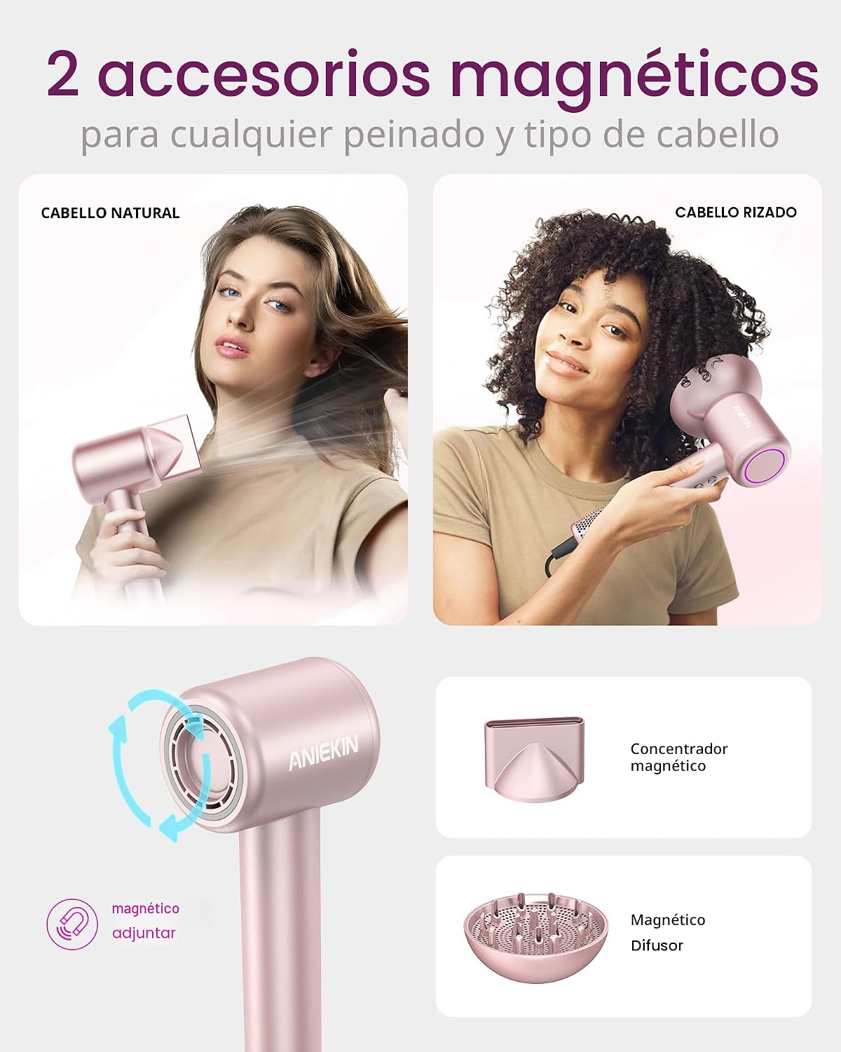 Secador de pelo, Secador de pelo iónico de alta velocidad y bajo ru...