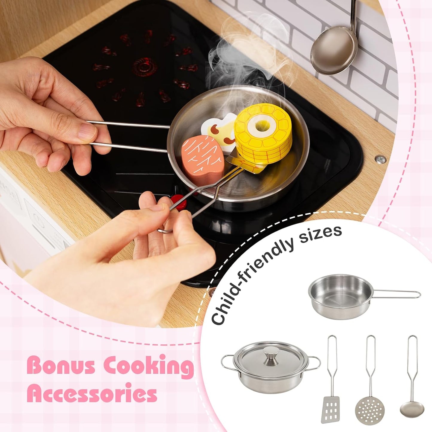 Costzon Juego de cocina para niños, juguete Montessori de madera pa...