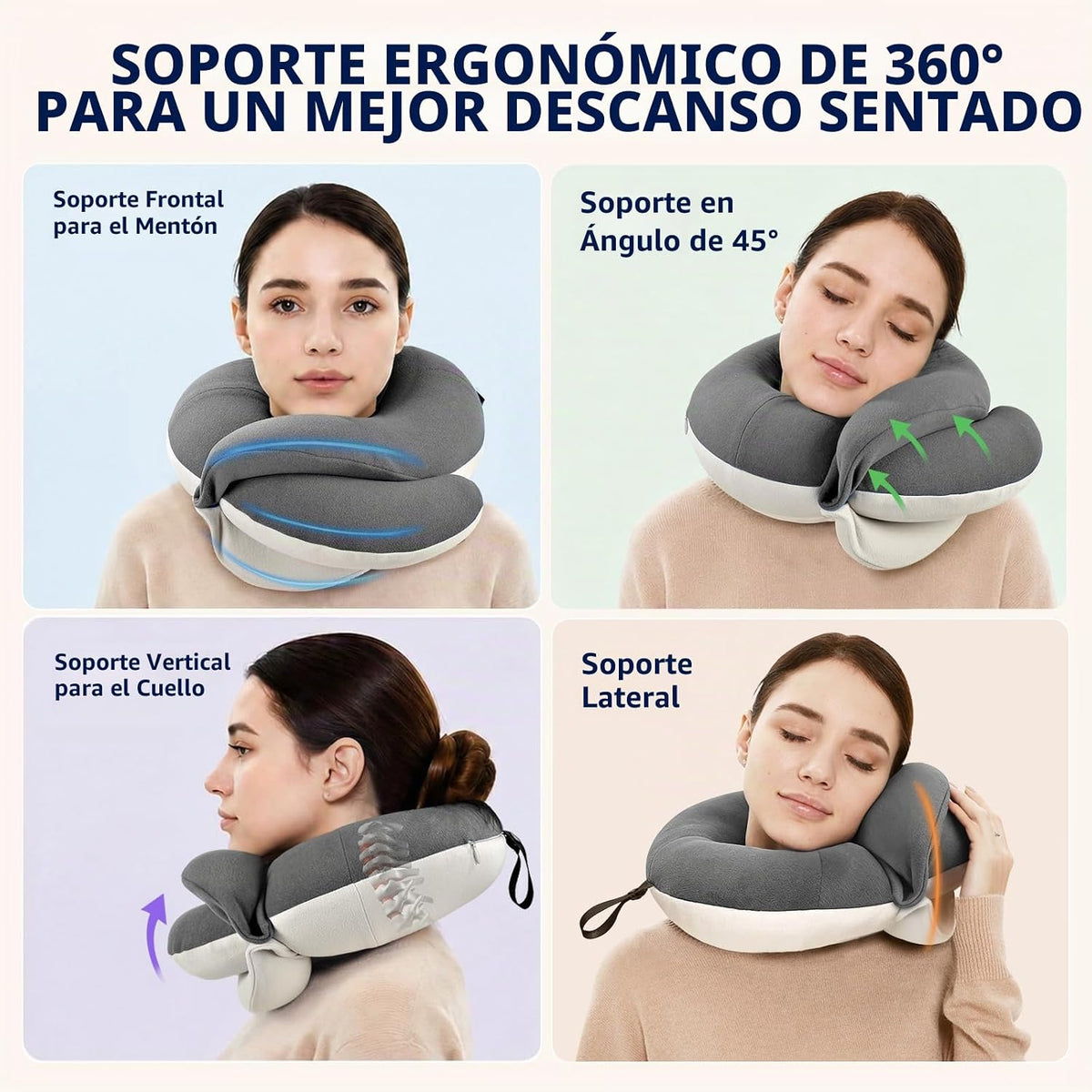 BUYUE Almohadas de cuello de viaje para aviones, espuma viscoelásti...