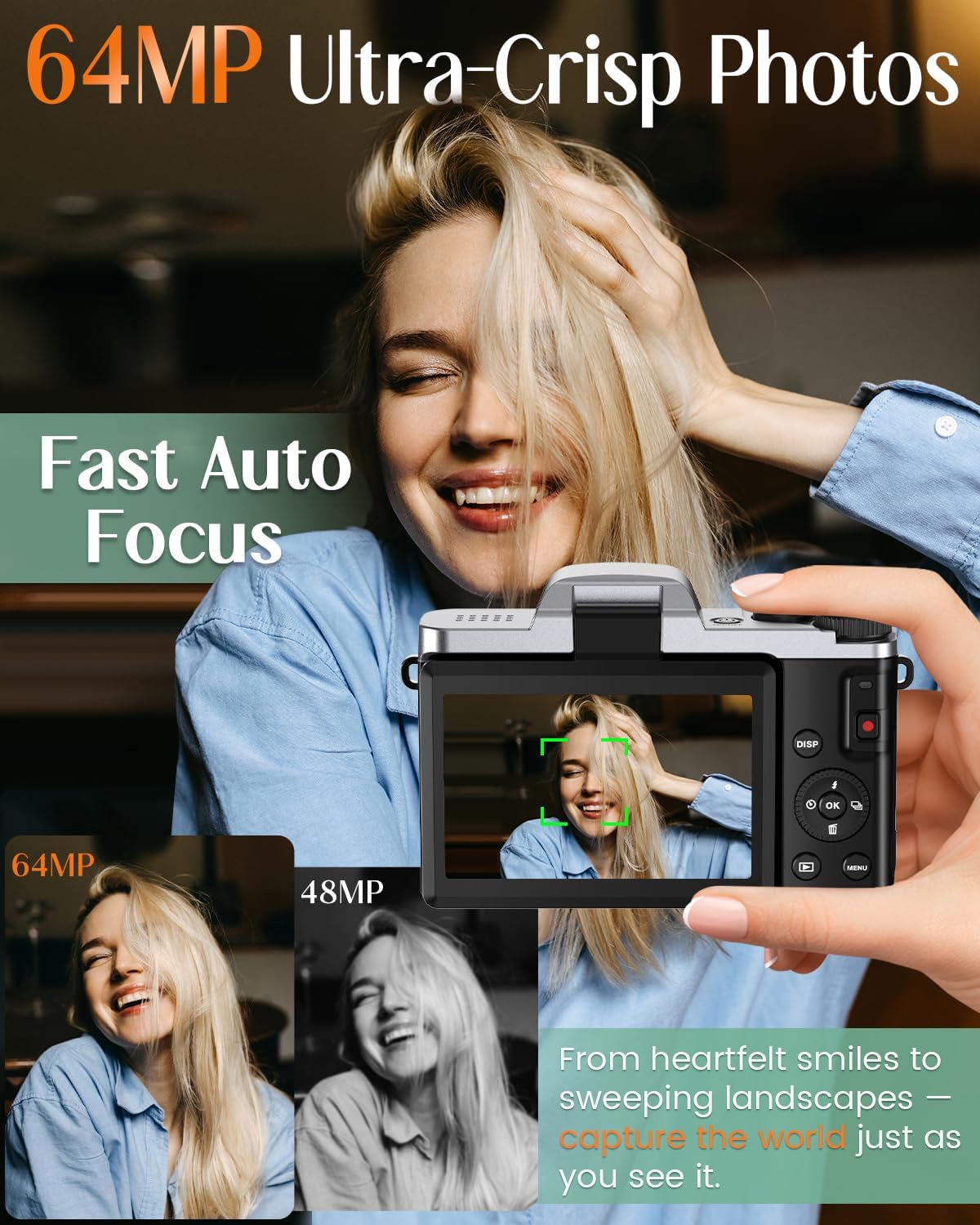 Cámara digital 4K para fotografía con WiFi, cámara de videoblogs de...