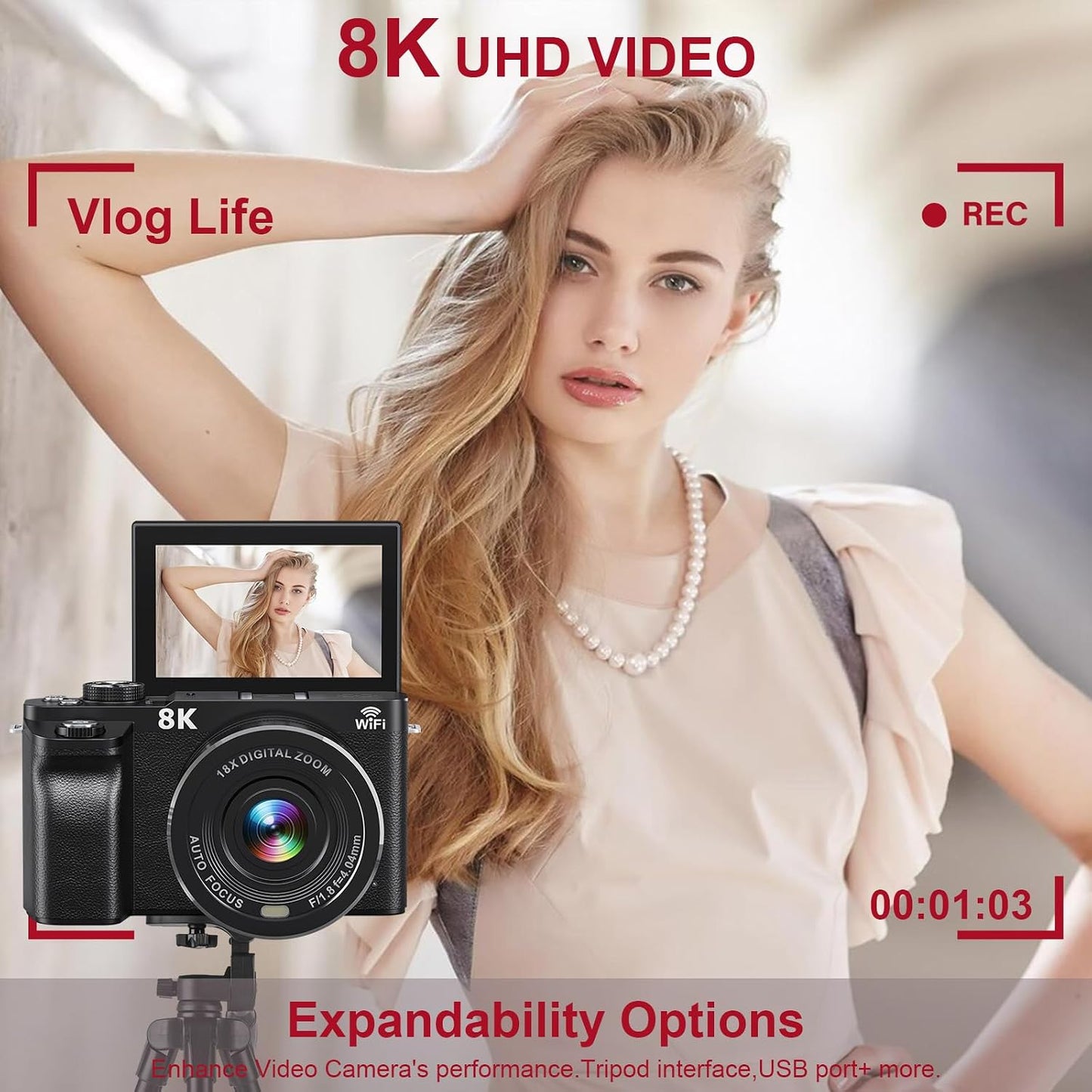 Cámara digital 8K WiFi \u2013 Cámaras de vlogging de 88MP para foto...