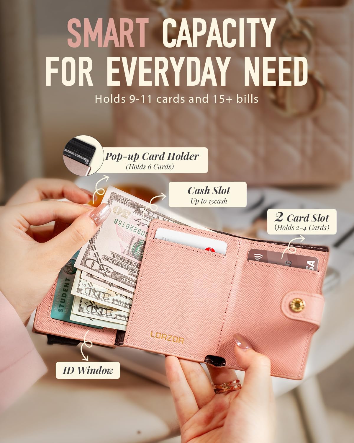 LORZOR Cartera de mujer con bloqueo RFID para mujer, tamaño pequeño...
