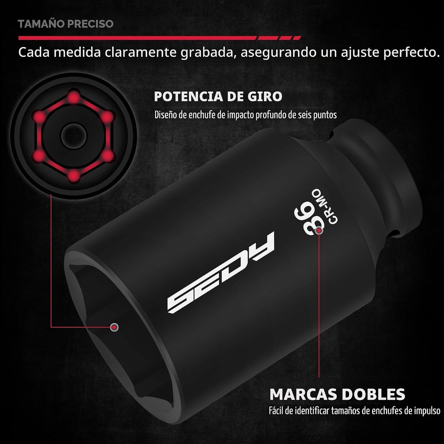 Juego de dados de impacto profundo de 1\/2: 11 piezas de tamaño mét...