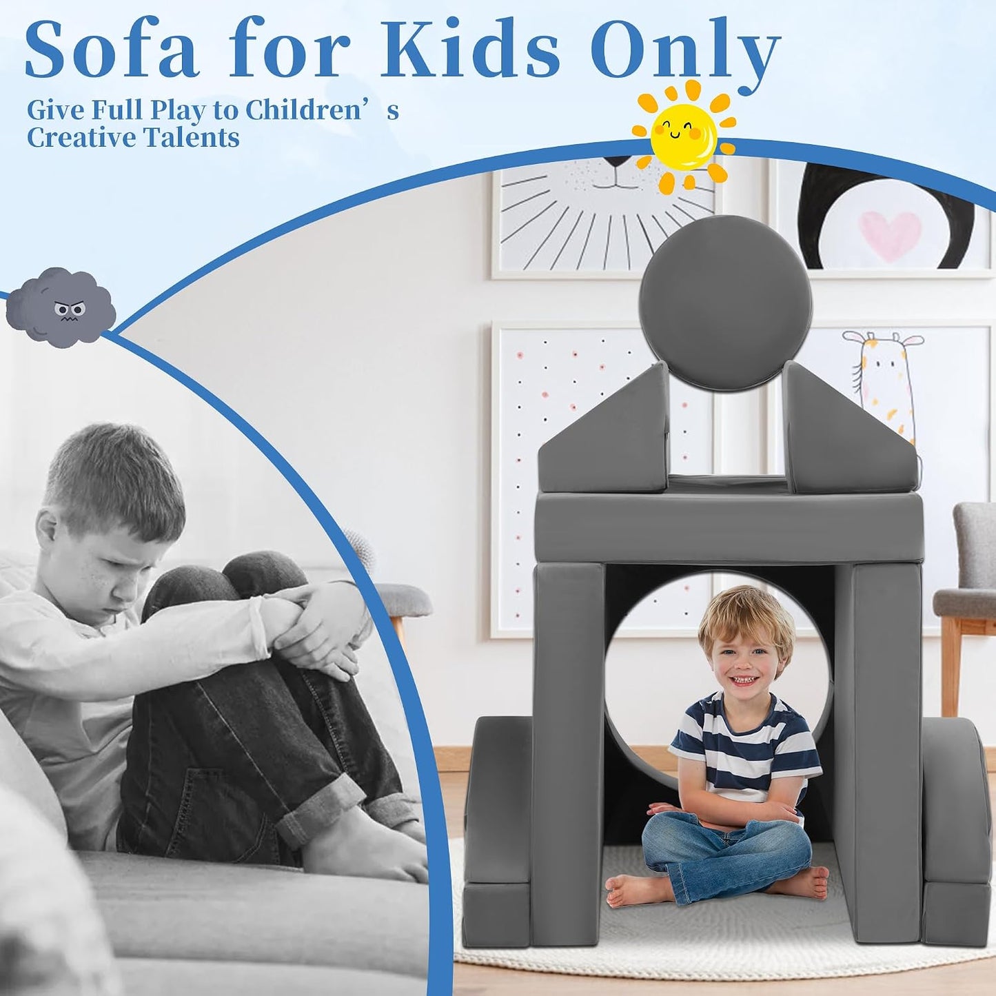 Edbuosy Sofá para Niños Pequeños Sofá Infantil Modular - 18 piezas...