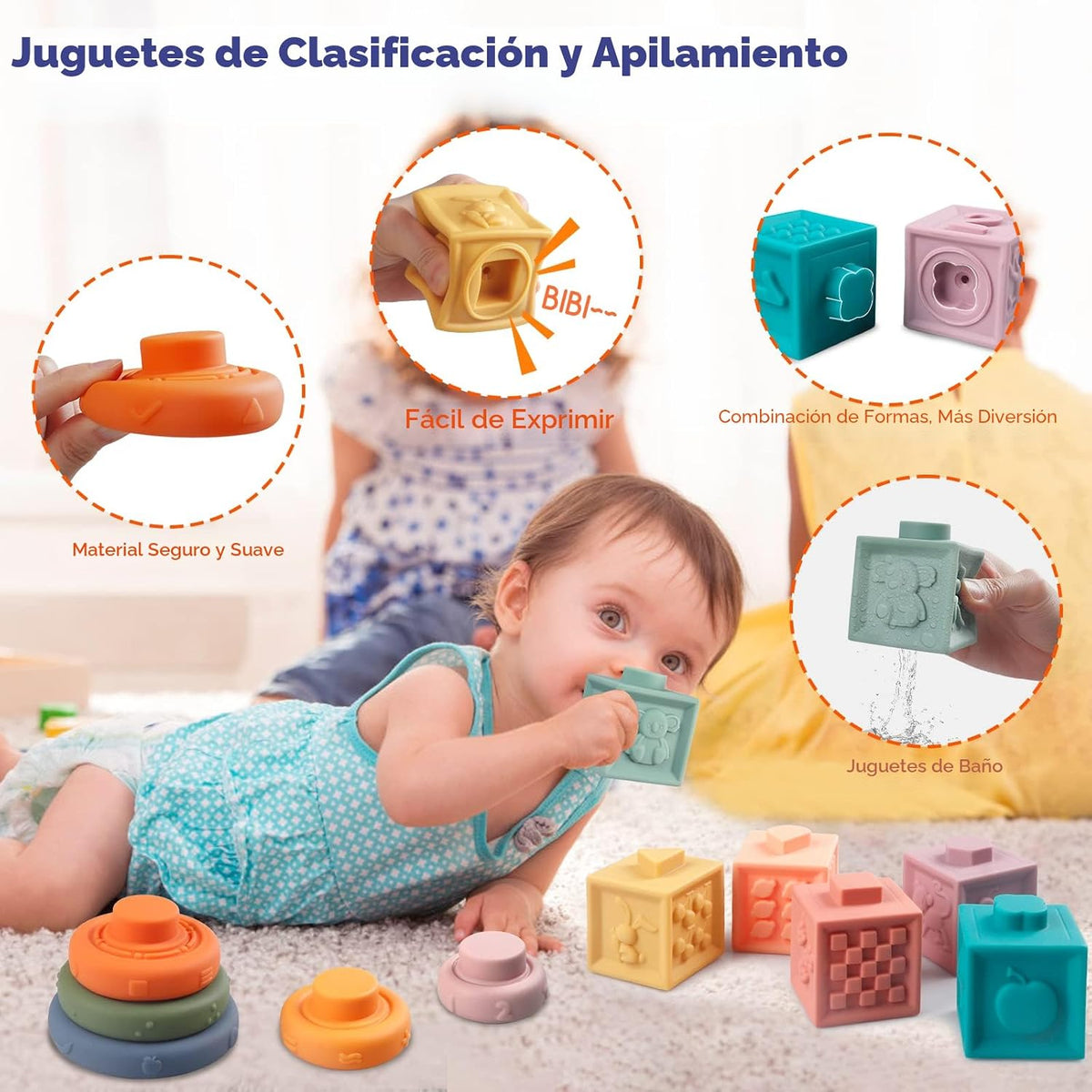Wuzhineisn Juguetes Montessori para Bebés - Mordedor de Cuerda, Blo...