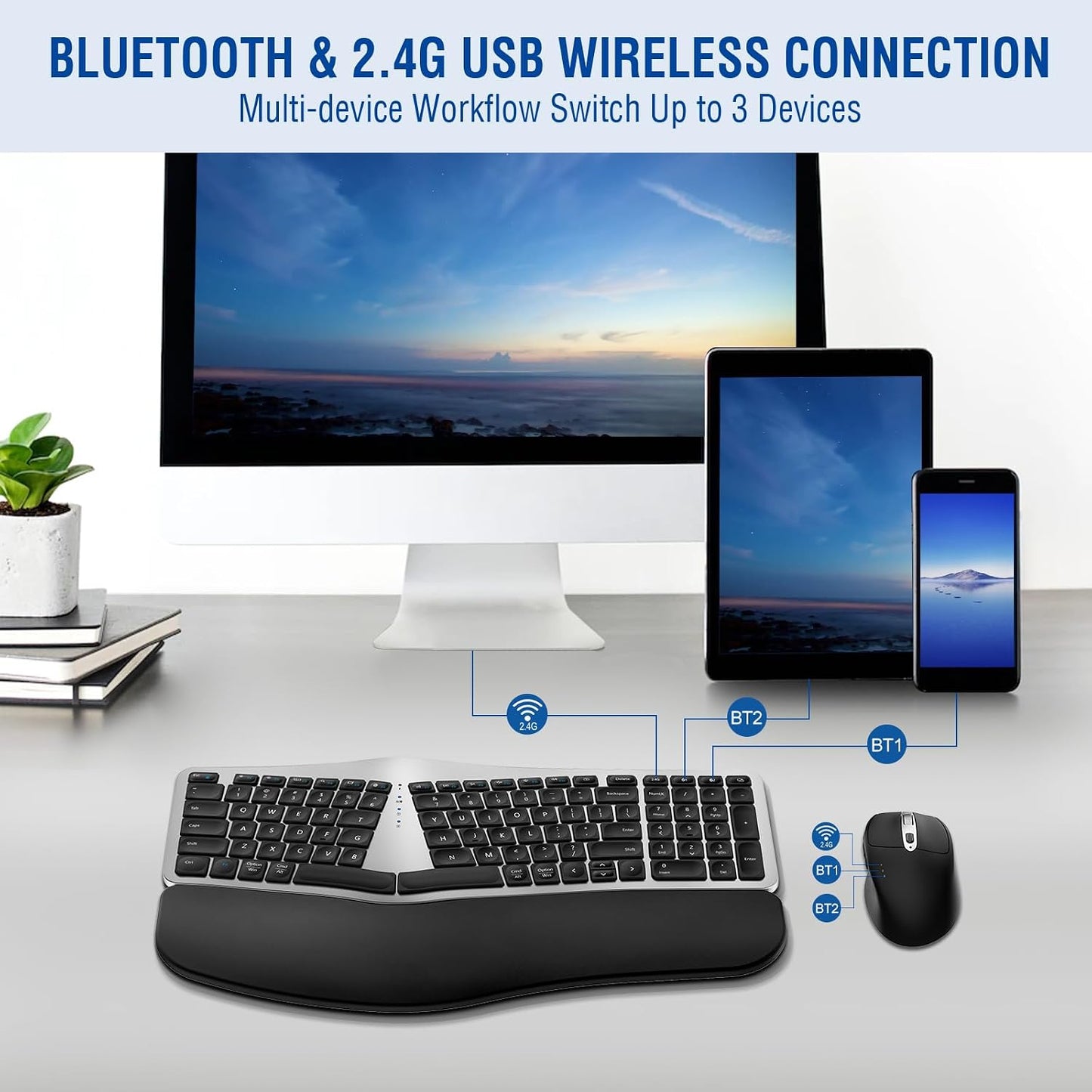 MK960 Ergo Combo de Teclado y Ratón Inalámbrico, Bluetooth\/2.4G Di...