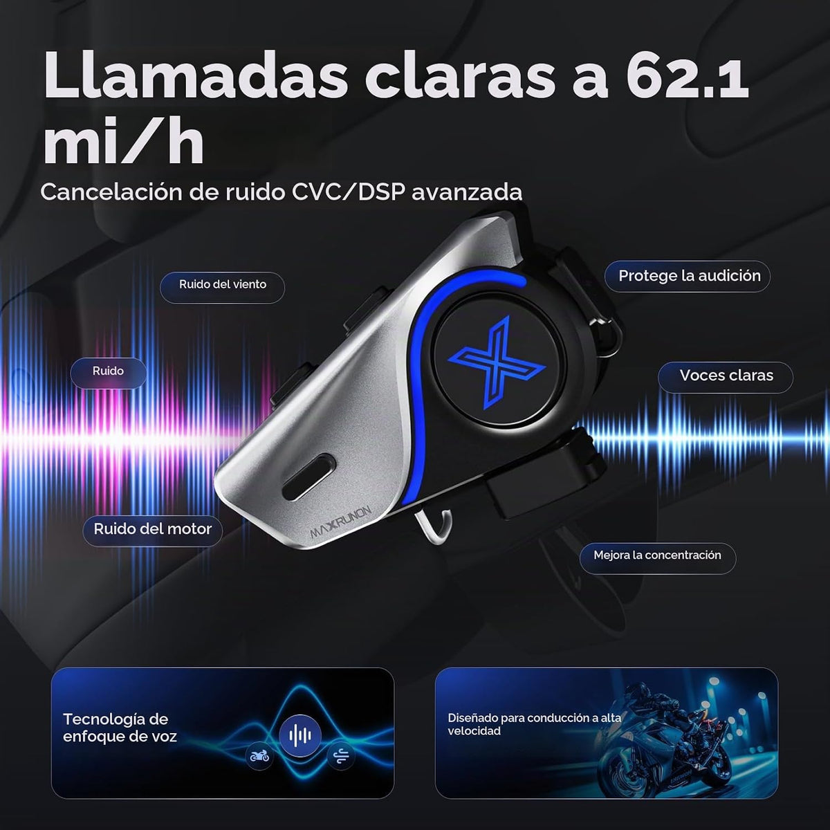 MAXRUNON Auriculares Bluetooth para motocicleta D9 con multitarea d...