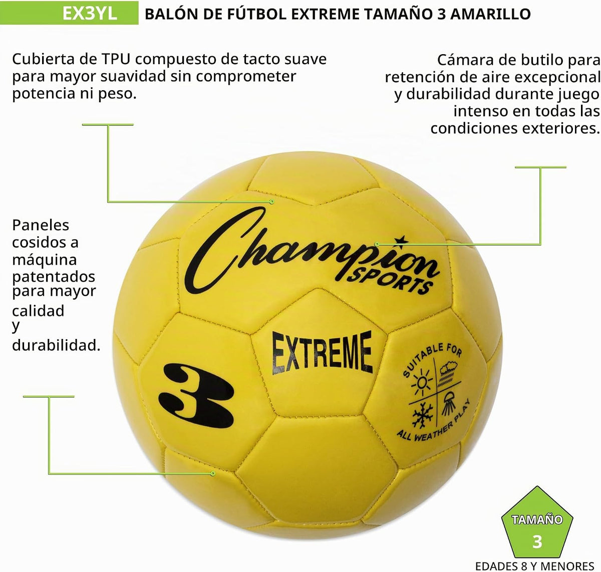 Champion Sports Extreme Series - Balón de fútbol \u2013 Tamaños 3,...