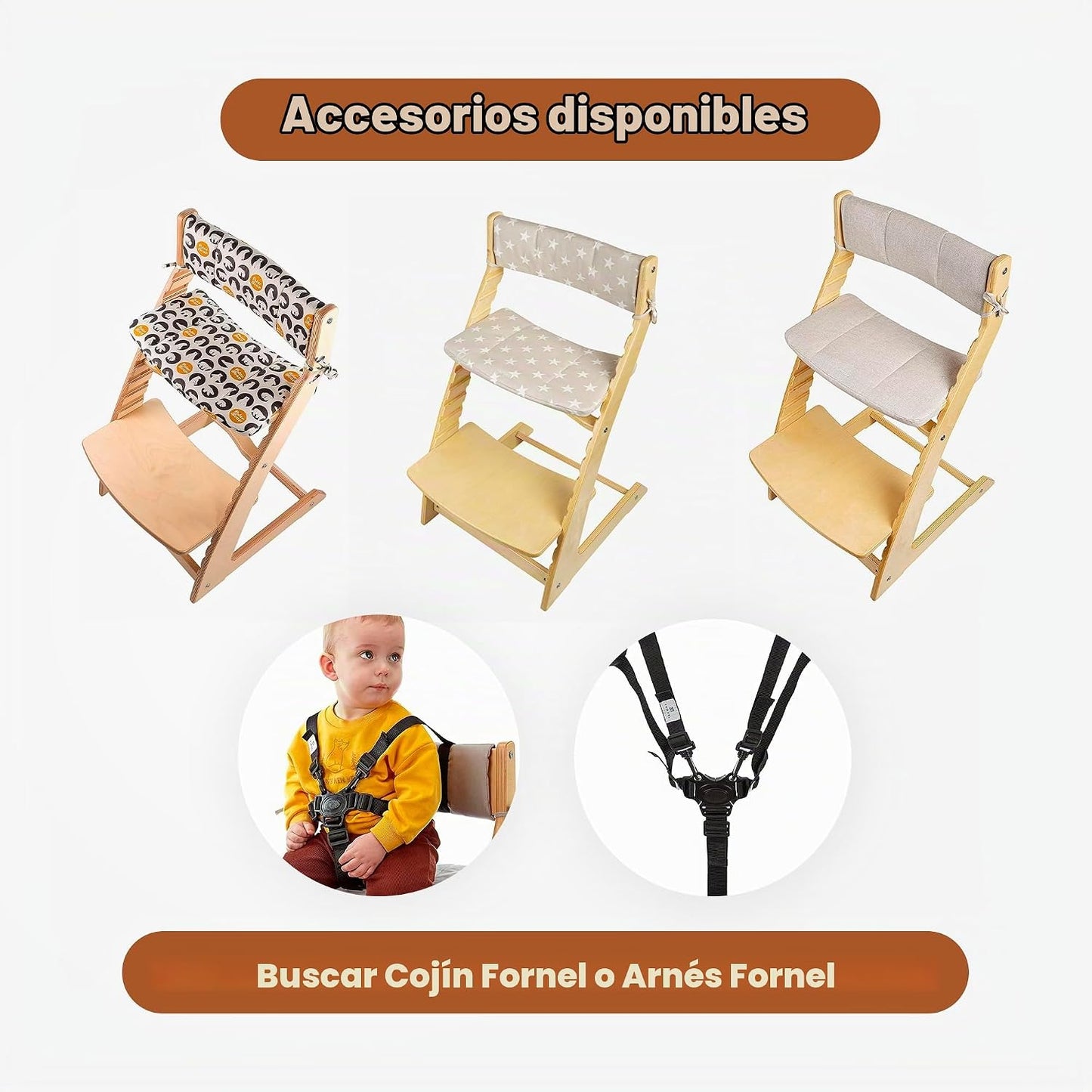 Fornel Silla alta de madera para bebés y niños pequeños, altura aju...