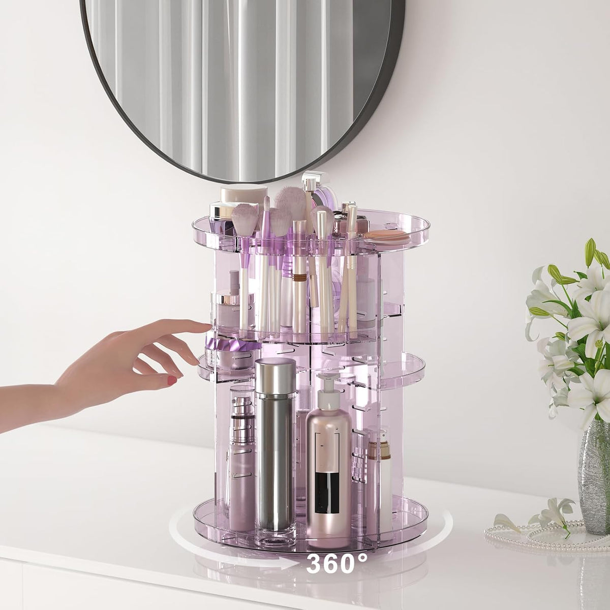 Organizador de maquillaje giratorio para tocador, bandeja ajustable...
