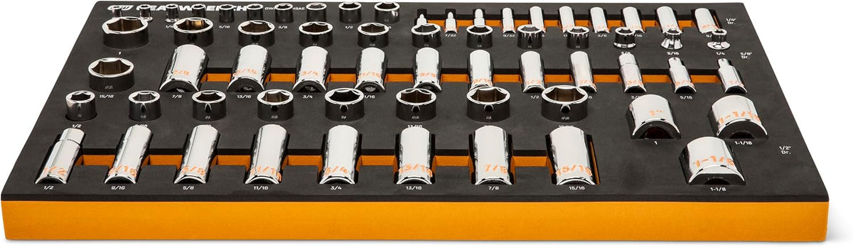 GEARWRENCH Juego de llaves SAE Hi-Viz de 63 piezas en bandeja de es...