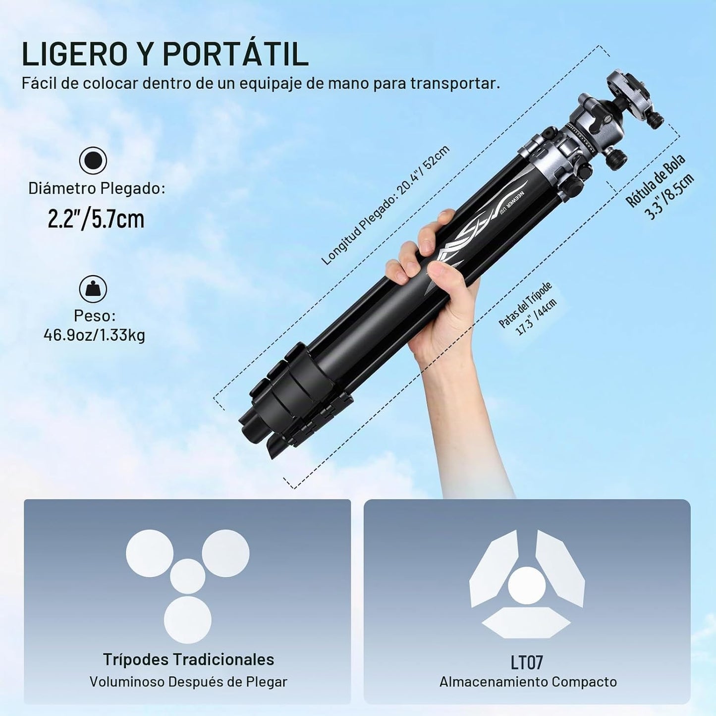 NEEWER LITETRIP LT07 - Trípode de viaje de aluminio de 61 pulgadas...