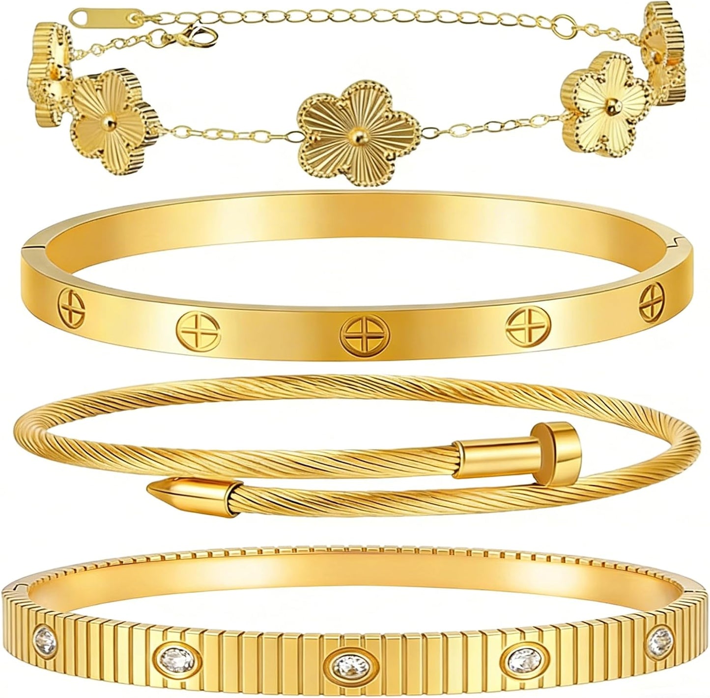 Ntutrxk Pulseras de oro para mujer - 4 piezas\/3 piezas, juego de p...
