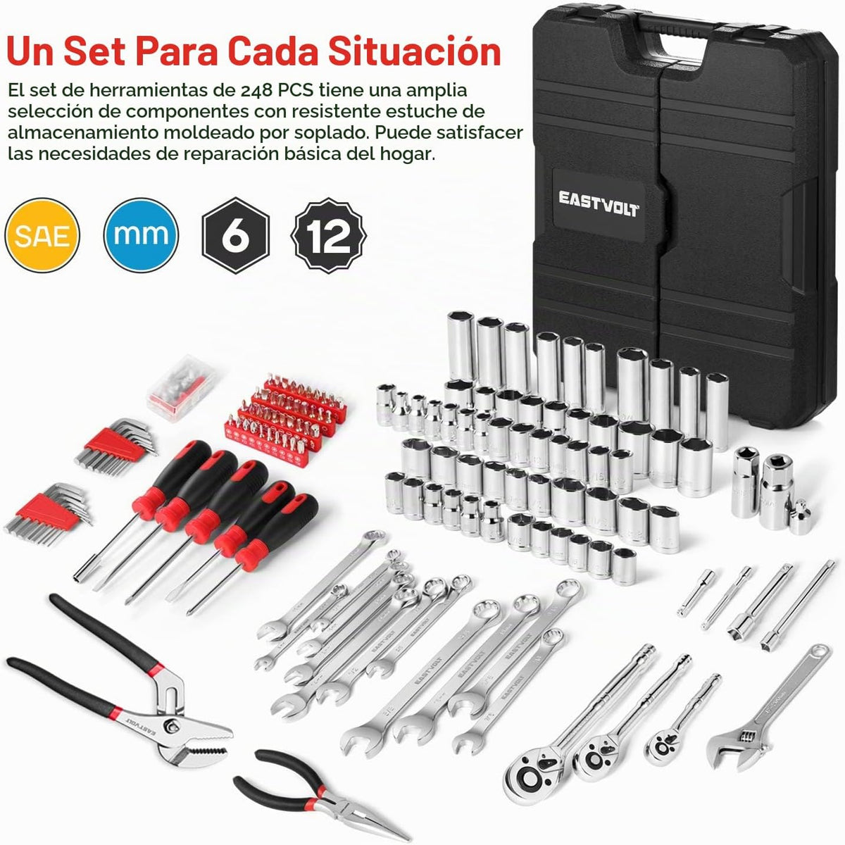 Eastvolt EVHT24801 - Juego de herramientas mecánicas de 248 piezas,...