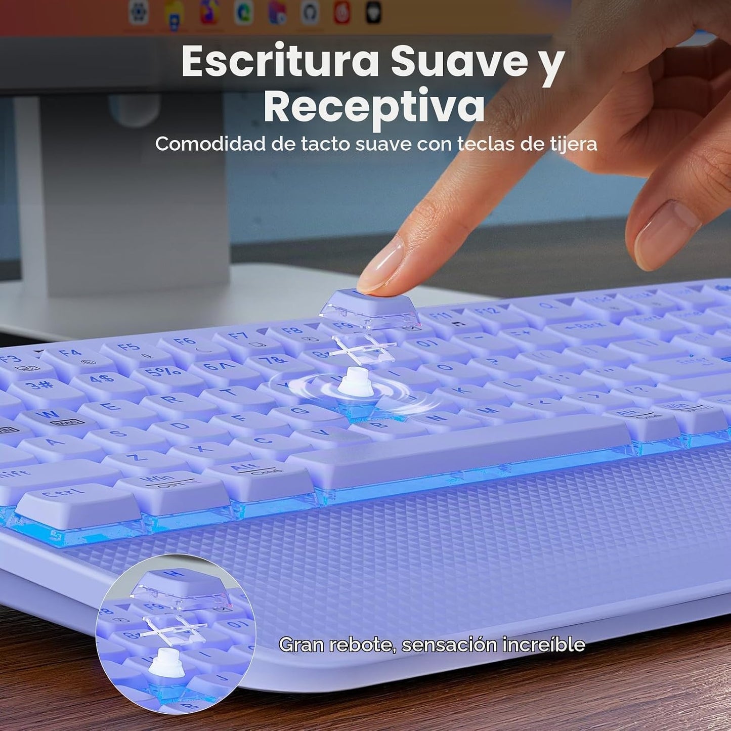 Combo inalámbrico de teclado y ratón morado, conjunto de teclado y...