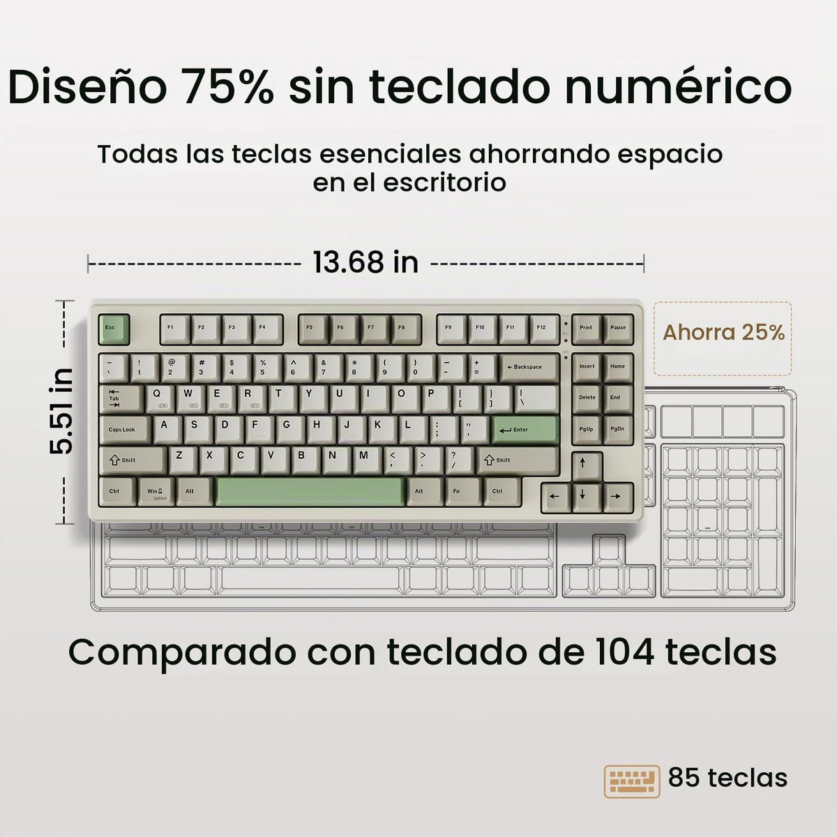 Kisnt Teclado mecánico inalámbrico KN85, diseño del 75%, Bluetooth\...
