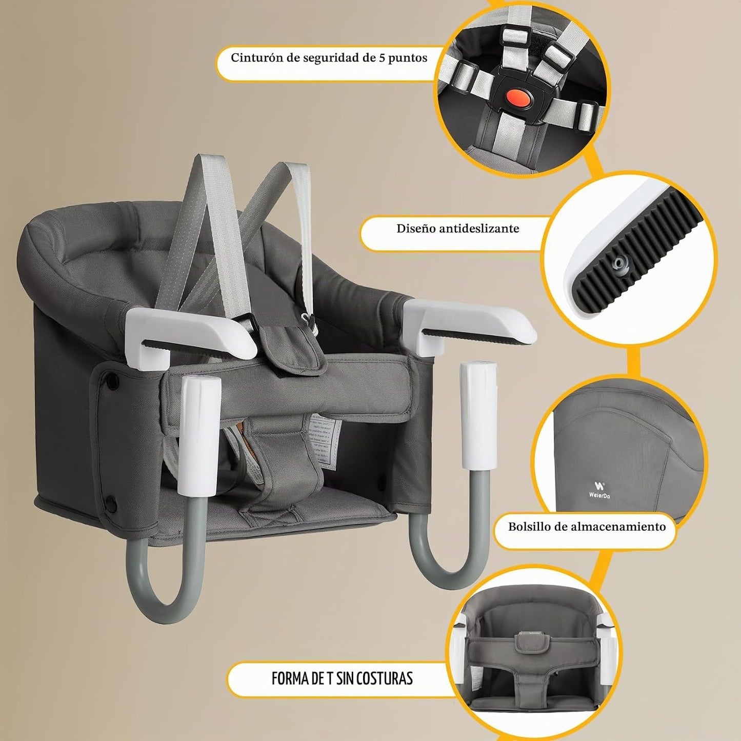WeierDa Silla alta de gancho portátil y plegable para bebés de 6 a...