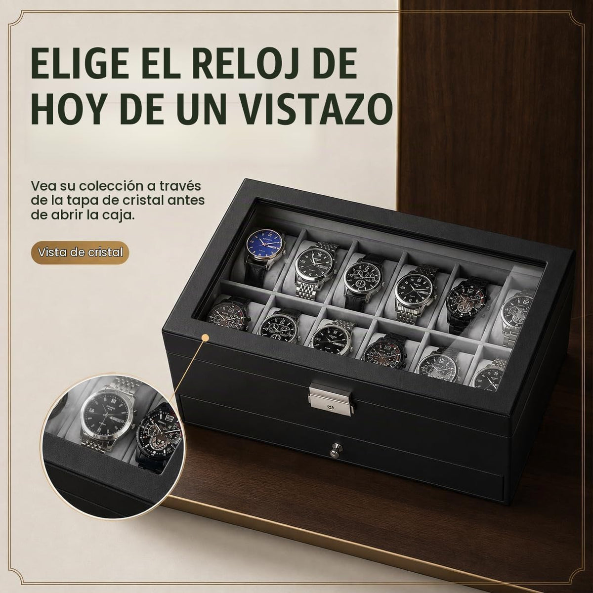GUKA Caja de reloj de 12 ranuras, organizador de exhibición de cuer...