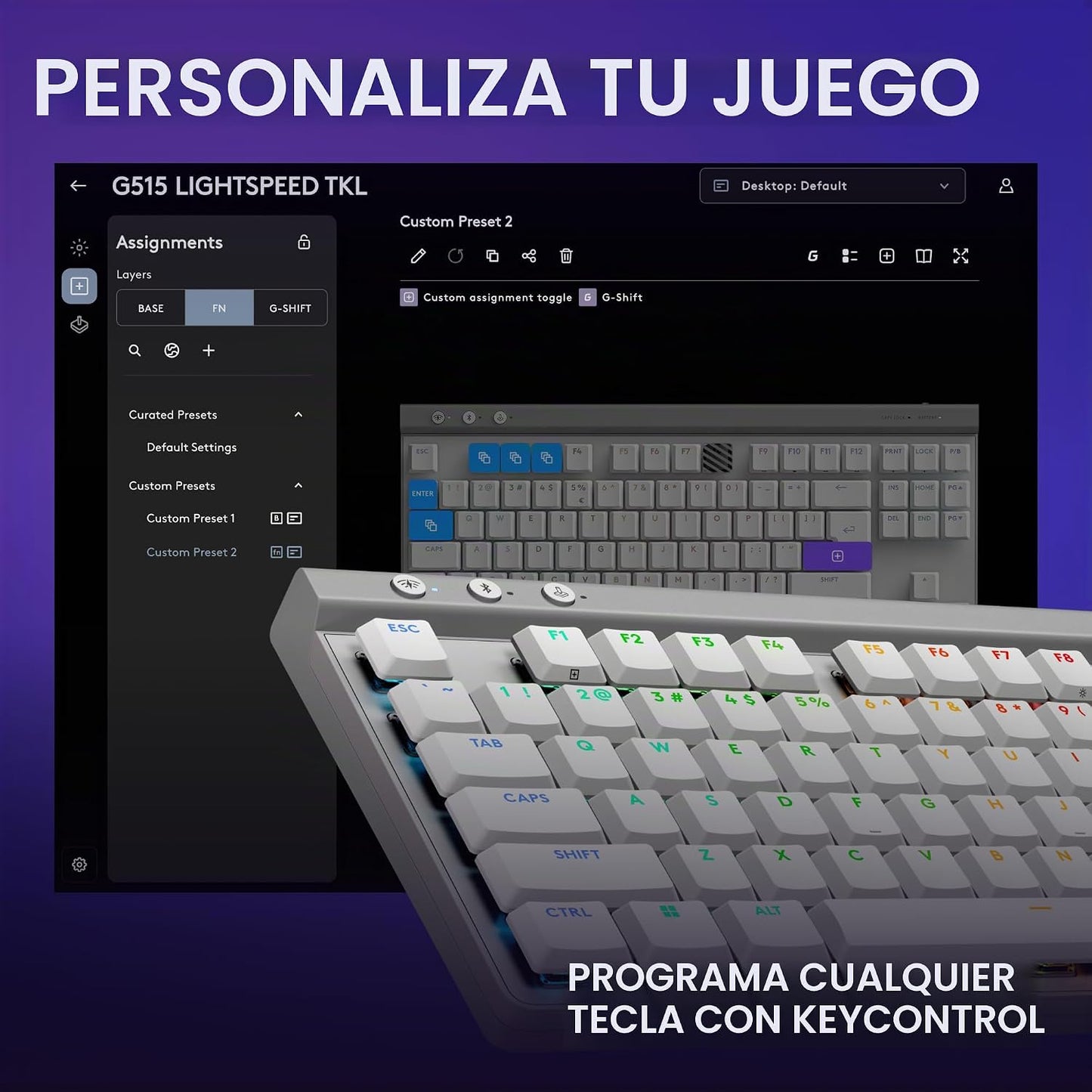 Logitech G515 Teclado inalámbrico para juegos TKL, LIGHTSYNC RGB, d...