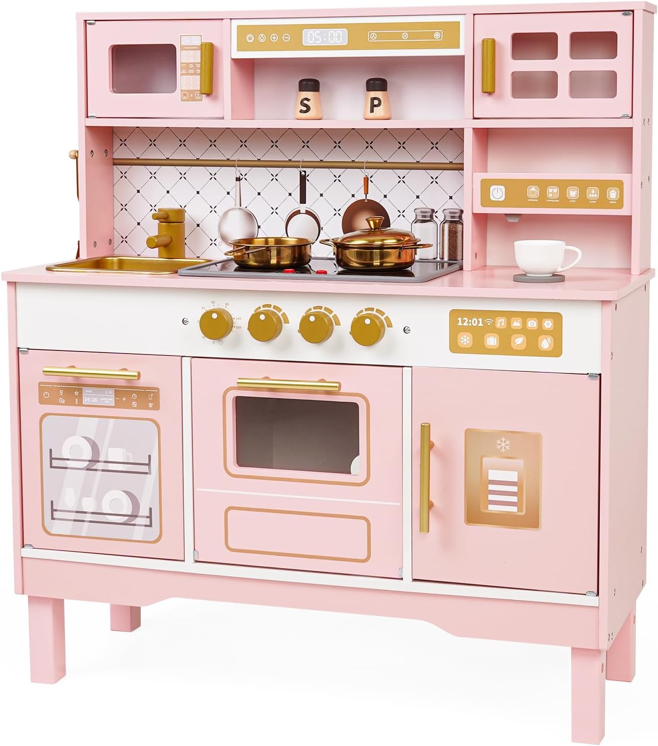 Cocina de madera para niños, moderno juego de cocina blanca con est...