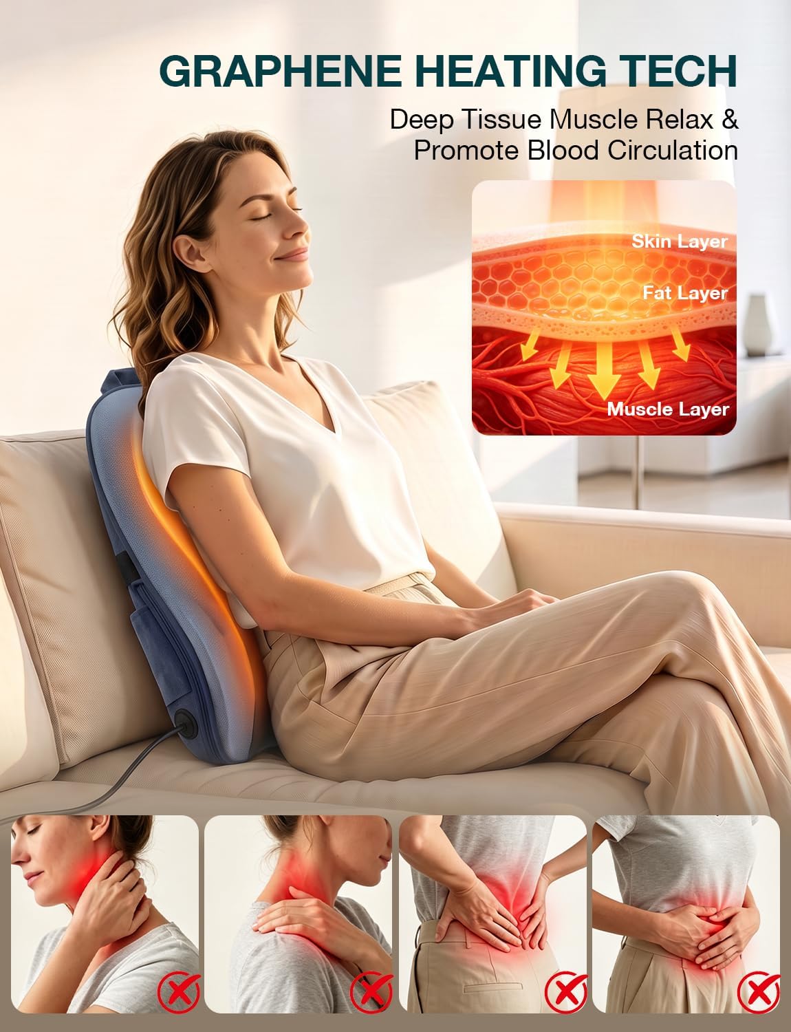Masajeador de espalda con calor 5D Shiatsu masaje de cuello para al...