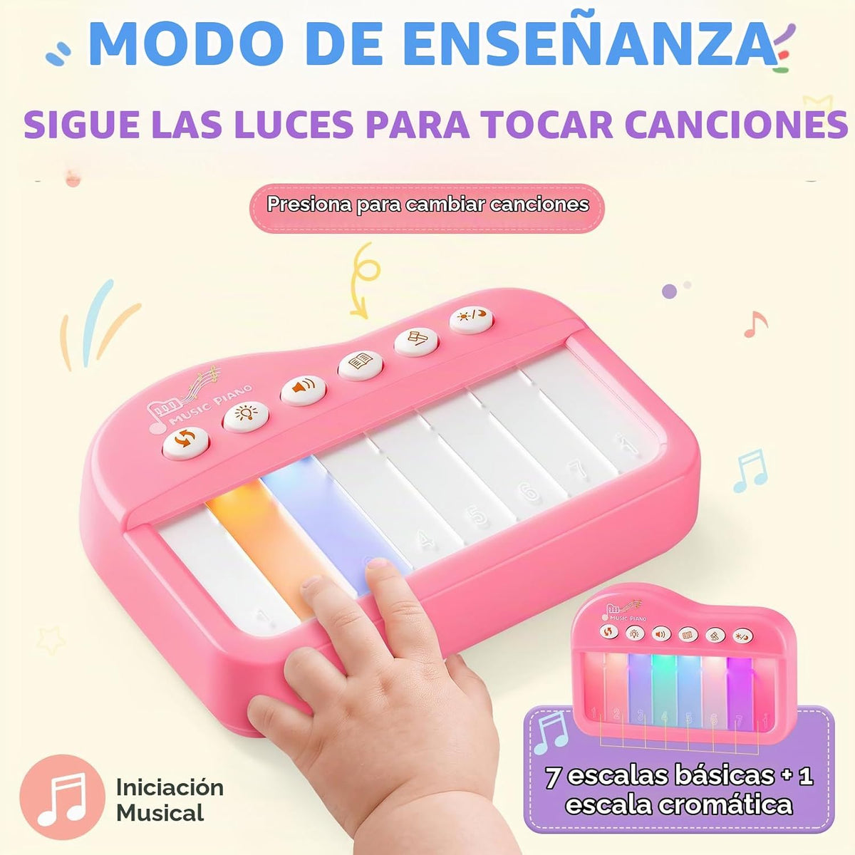 Piano de bebé Touch-Play, piano musical iluminado de juguete de reg...