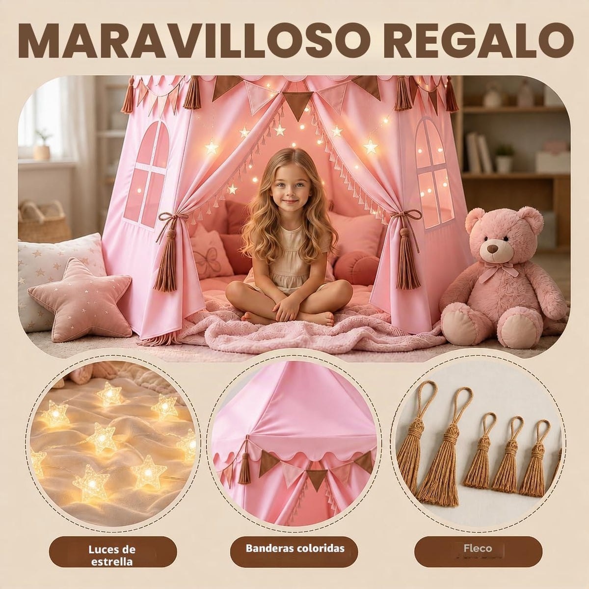 Tienda de campaña extragrande para niños con luces de estrellas, ba...