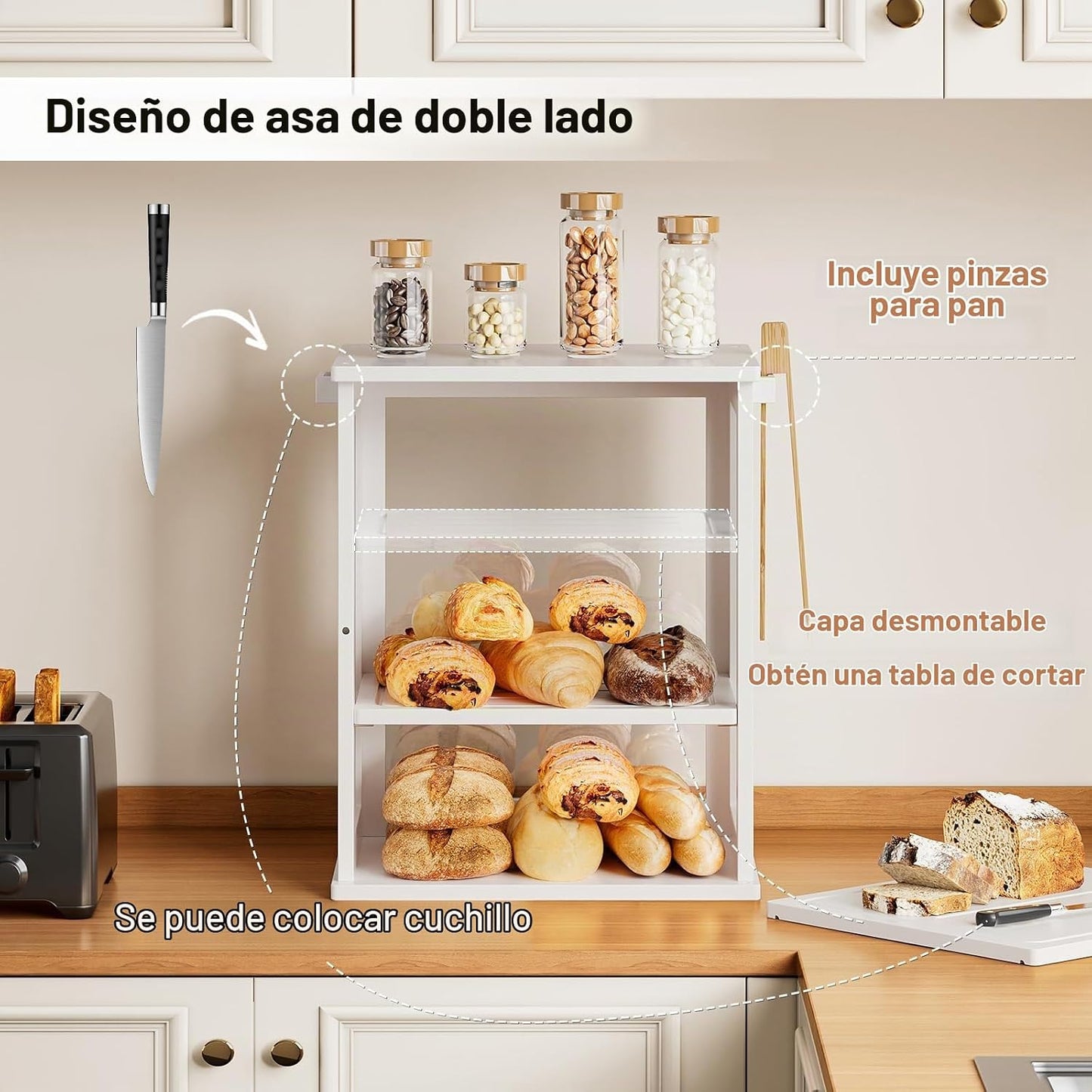 WOWLIVE Panera para encimera de cocina, contenedor grande de almace...