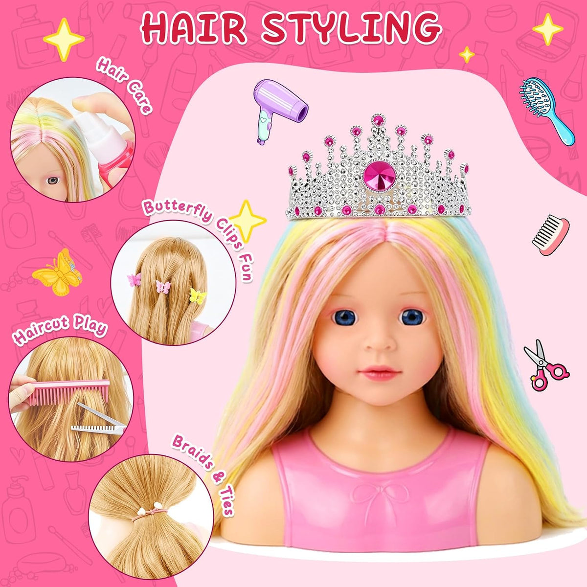 Cabeza de muñeca para maquillaje de peinado, juego de simulación, j...