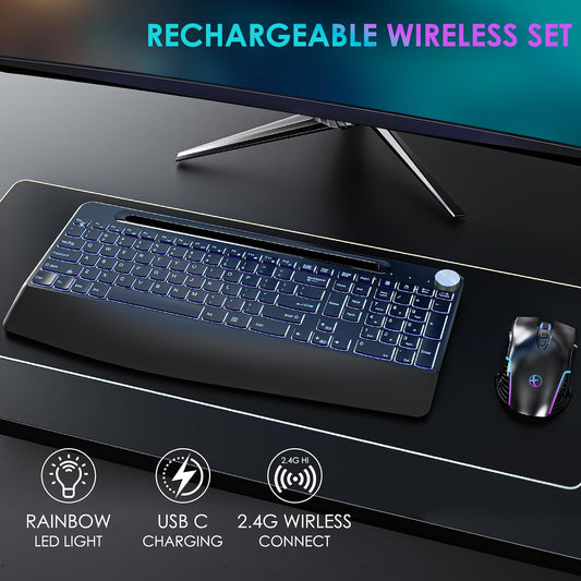 Teclado inalámbrico 2.4G con ratón, combo de teclado inalámbrico re...