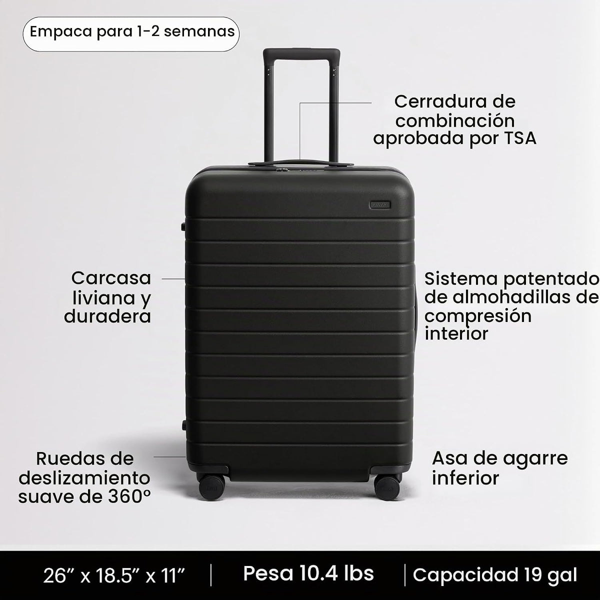 Away Maleta Mediana Facturada, Negro azabache, Estándar | Maleta li...