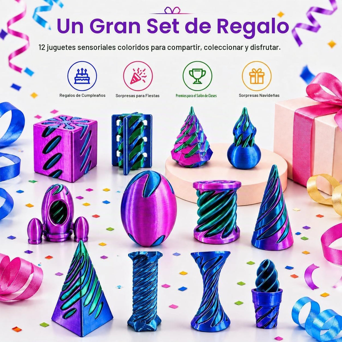 Paquete de 12 juguetes para la ansiedad impresos en 3D, pirámide de...