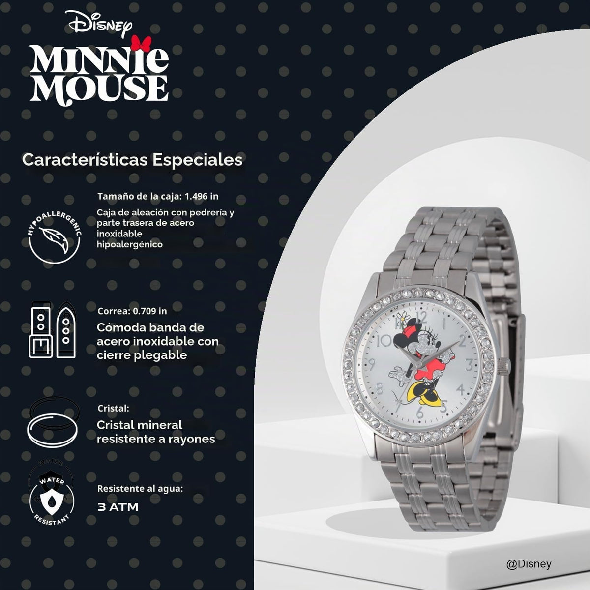 Reloj Minnie Mouse para mujer, elegantes relojes Minnie Mouse para...