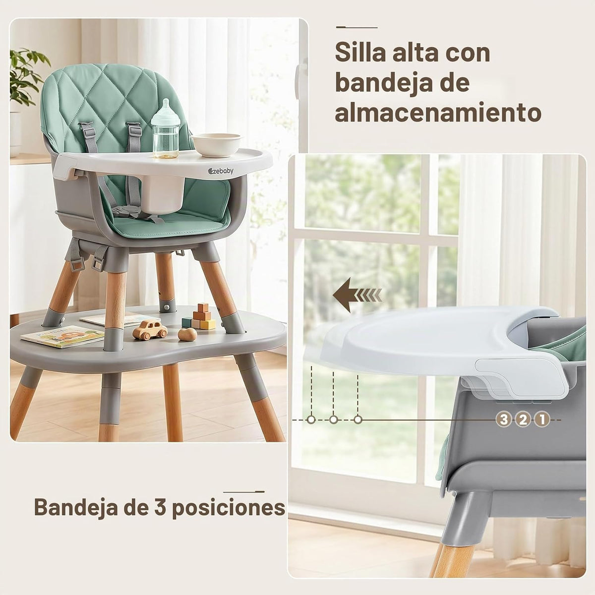 Ezebaby Silla alta convertible para bebé con mesa y asiento, silla...