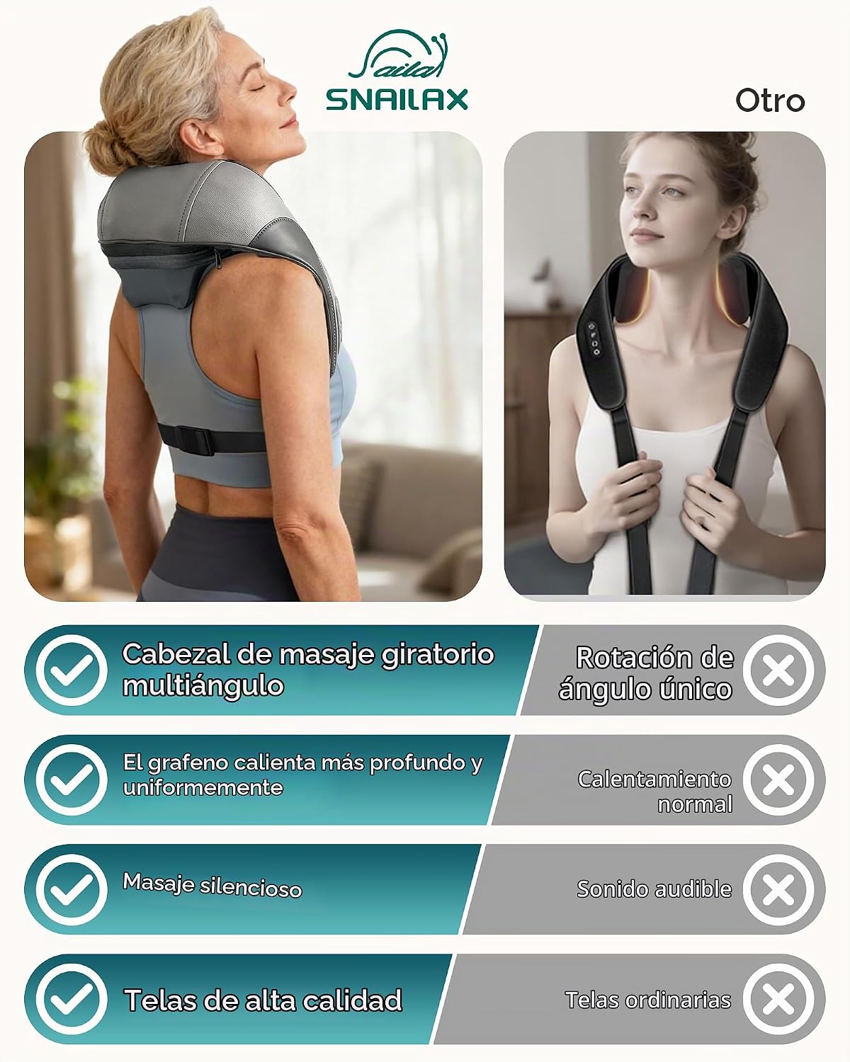 Snailax Masajeador de cuello inalámbrico \u2013 Masajeador de hombr...
